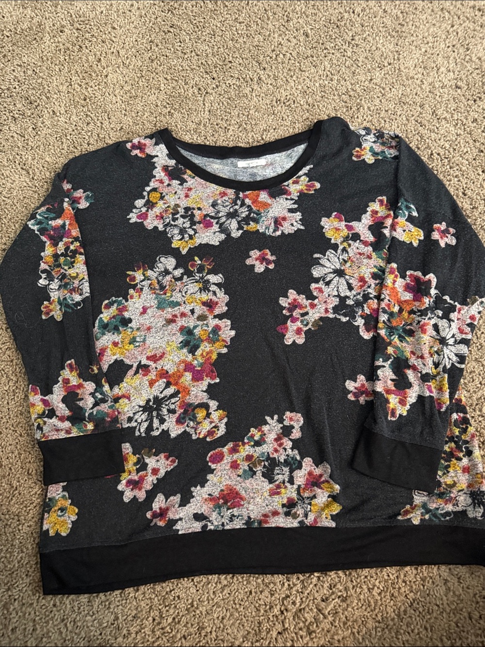 Maurices Black Floral Sweatshirt with Multicolor Print